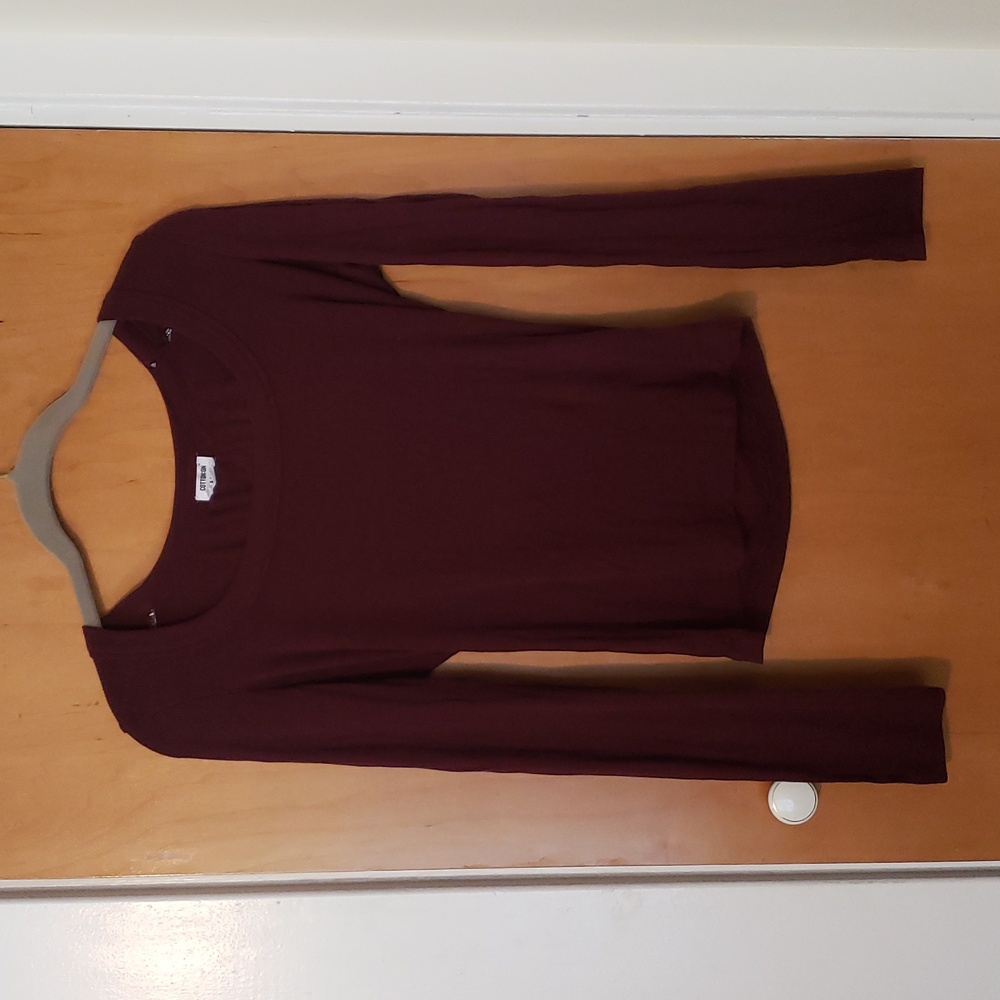 Long Sleeve Ribbed Wine Shirt